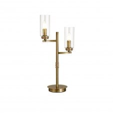 DARETTE Double Table Lamp Antique Brass with Clear Cylinder Glass Shades