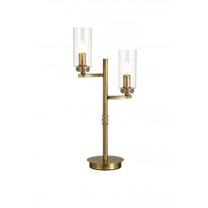DARETTE Double Table Lamp Antique Brass with Clear Cylinder Glass Shades