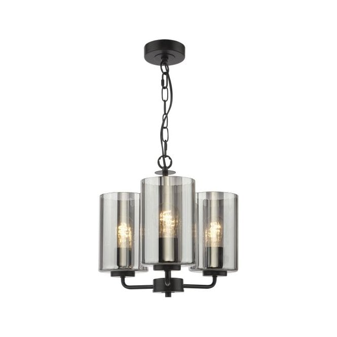 Daylin 3 Light Pendant Satin Black and Smoked Ribbed Glass