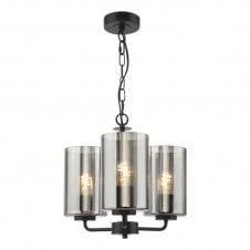 Black satin ceiling pendant with smoked ribbed glass