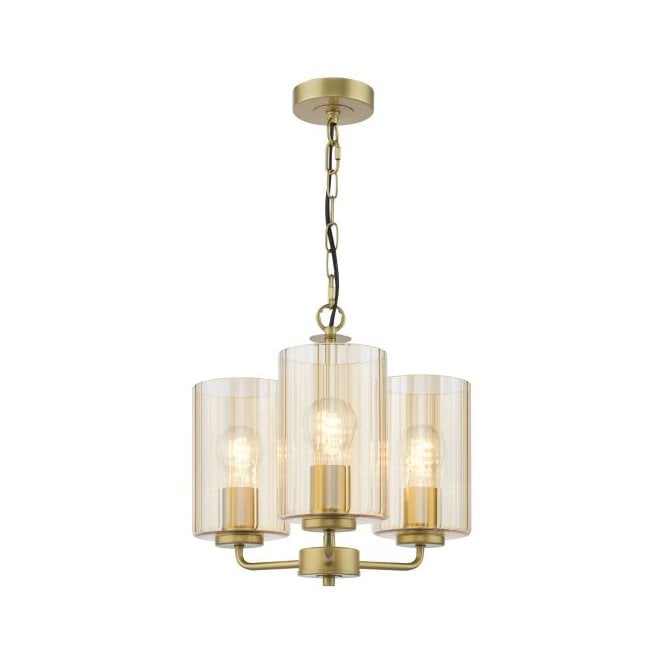 Daylin 3 Light Pendant Satin Gold and Amber Ribbed Glass