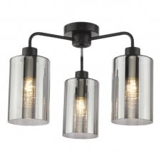 Ceiling pendant light in satin black finish with smoked ribbed glass