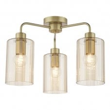 3 light ceiling pendant in satin gold and amber glass