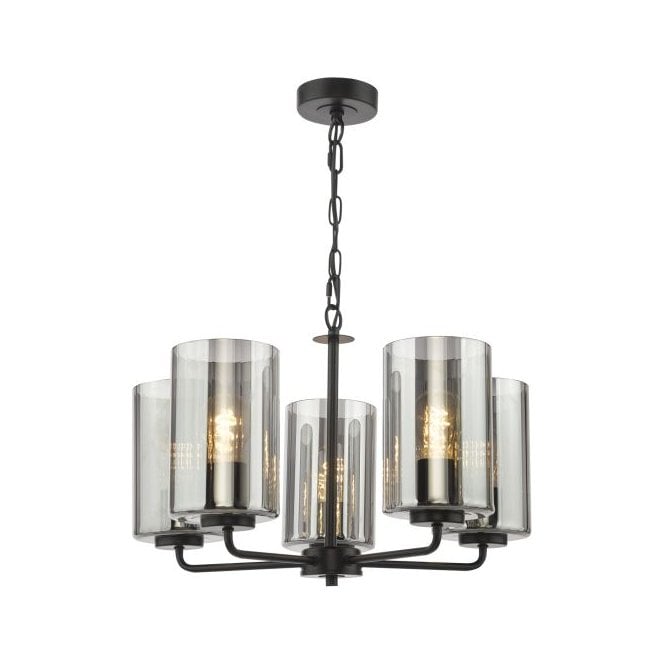 Daylin 5 Light Pendant Satin Black and Smoked Ribbed Glass