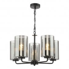 ceiling light pendant in satin black with smoked ribbed glass