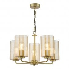 ceiling pendant light in satin gold with amber ribbed glass