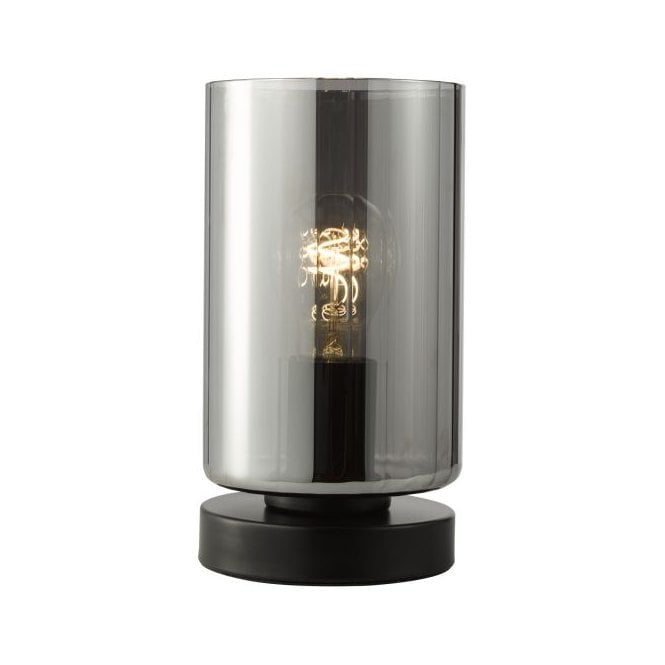 Daylin Table Lamp Satin Black and Smoked Ribbed Glass