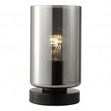 Table lamp in satin black with smoked ribbed glass