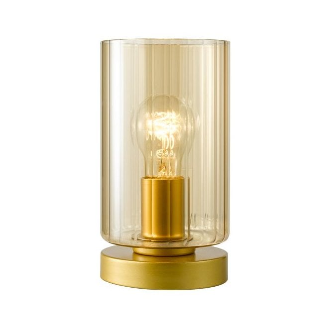 Daylin Table Lamp Satin Gold and Amber Ribbed Glass