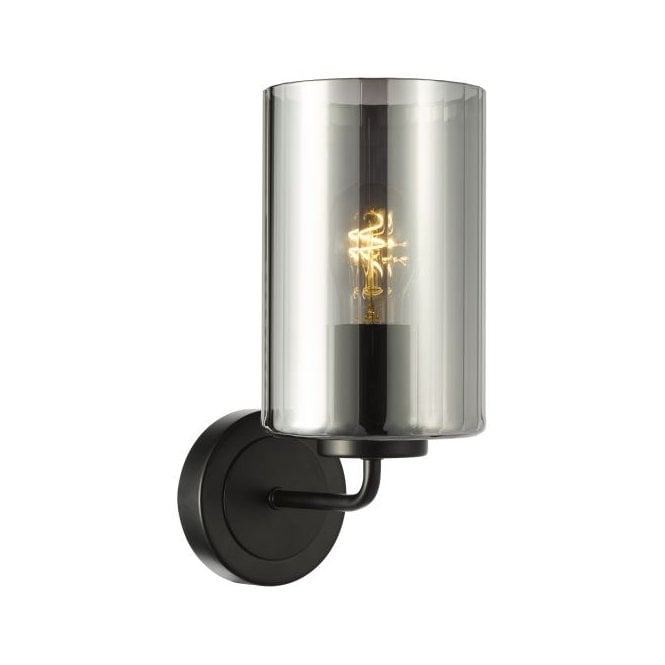Daylin Wall Light Satin Black and Smoked Ribbed Glass