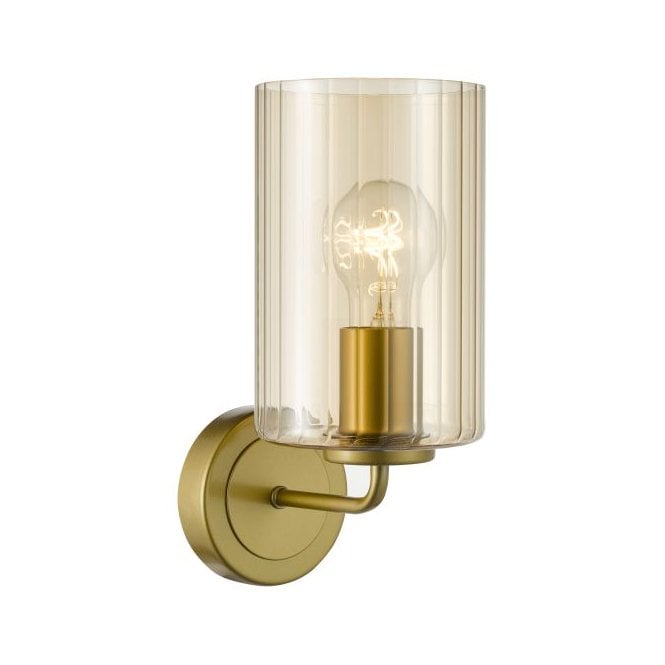 Daylin Wall Light Satin Gold and Amber Ribbed Glass
