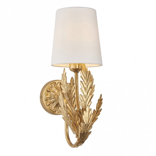 DELPHINE 1 Light Wall Light with Gold Leaves and Ivory Shade