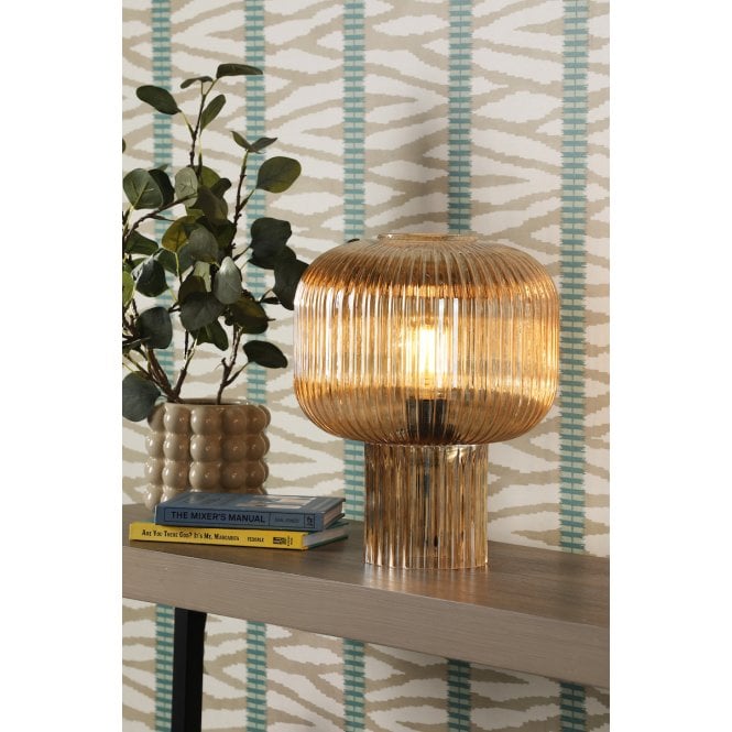 Demarius Amber Ribbed Glass Table Lamp