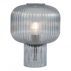 blue ribbed glass table lamp