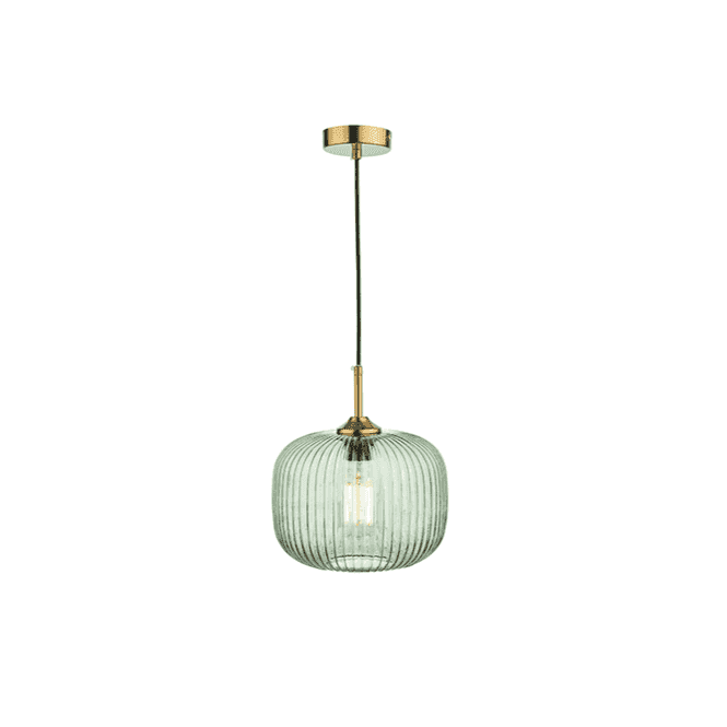 Demarius Bronze Pendant with Green Ribbed Glass