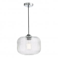 Clear Ribbed Glass Pendant with Polished Chrome Fitting
