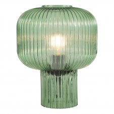 green ribbed glass table lamp