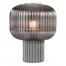 Smoked Ribbed Glass Table Lamp