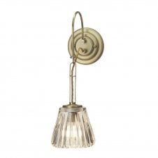 DEMELZA single bathroom wall light in brushed brass with glass shade
