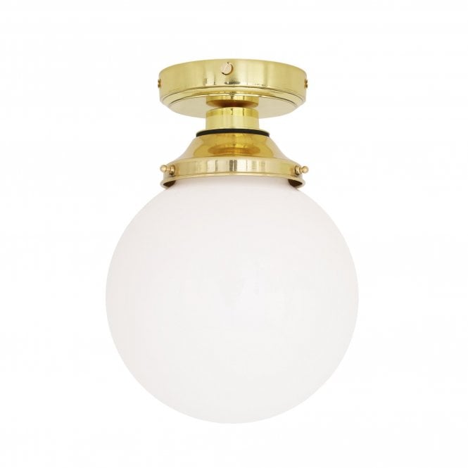 DENIZ Bathroom Ceiling Light | Polished Brass & Opal Glass Globe
