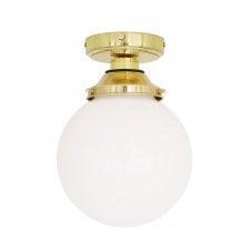 DENIZ Bathroom Ceiling Light | Polished Brass & Opal Glass Globe