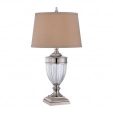 classic glass urn table lamp with nickel accents & tan fabric shade