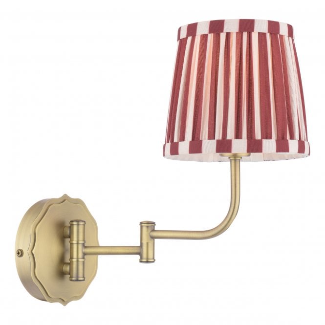 Denwick Wall Light in Matt Antique Brass with Red Stripe Shade