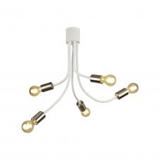 DESIGN Flexible 5 Light Ceiling Light in Satin White and Nickel