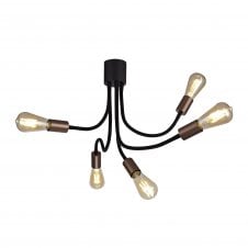 DESIGN Flexible Ceiling 5 Light E27, Satin Black/Brushed Copper