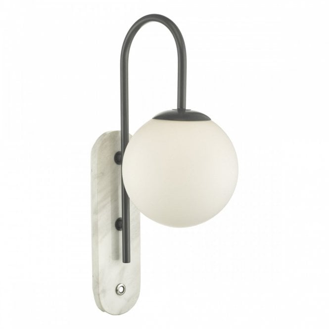 DEUCE marble effect bathroom wall light with opal globe