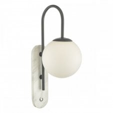 marble effect bathroom wall light with opal globe