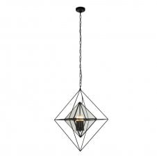 DIAMOND 3 Light Ceiling Pendant Black With Clear Glass Panels