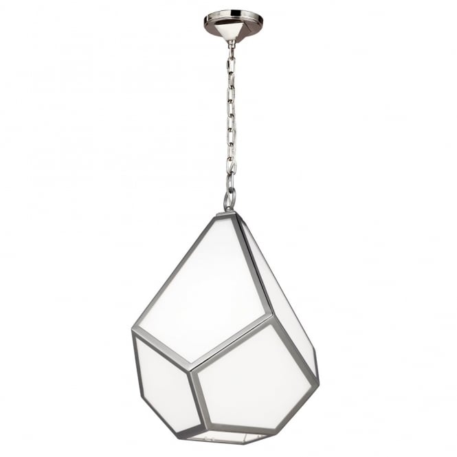 DIAMOND modern geometric design nickel & opal white medium ceiling pendant