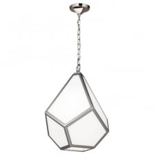 modern geometric design ceiling pendant with nickel frame and opal glass panels
