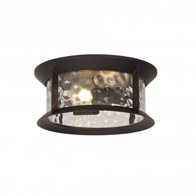 DIMPLE Exterior Flush Ceiling Fitting Antique Bronze Clear Ripple Glass, IP54