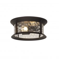DIMPLE Exterior Flush Ceiling Fitting Antique Bronze Clear Ripple Glass, IP54