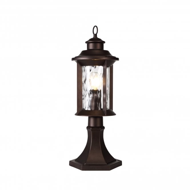 DIMPLE Exterior Pedestal Light Antique Bronze Clear Ripple Glass, IP54
