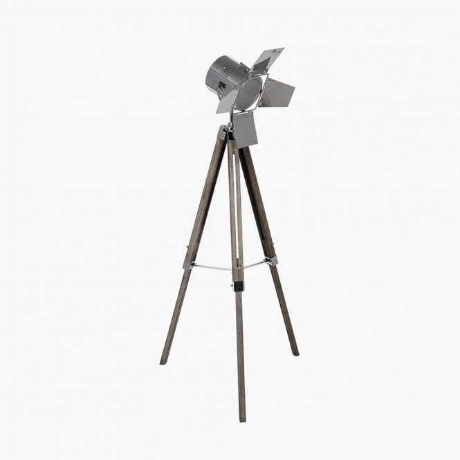 DIRECTOR Grey Wood and Silver Metal Film Tripod Floor Lamp