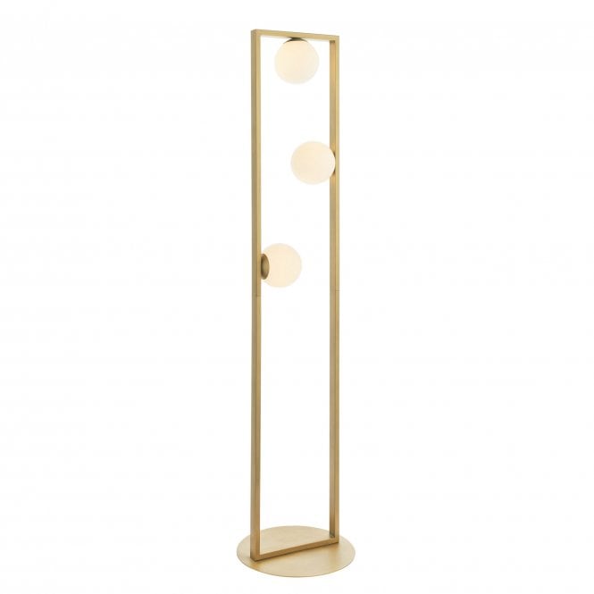 DISTINCTION 3 Light Floor Lamp in Brushed Gold with Opal Shades