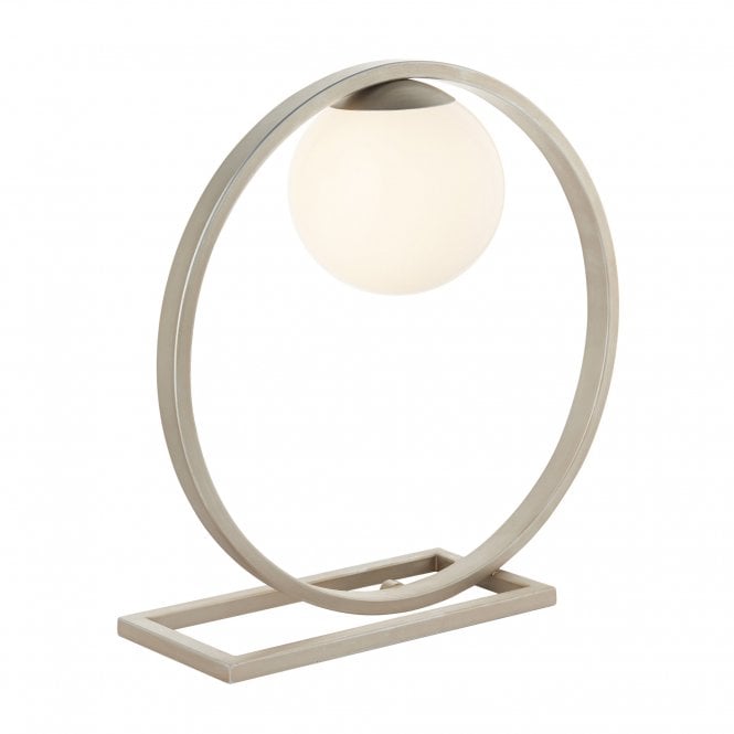 DISTINCTION Geometric Table Lamp in Brushed Silver with Opal Shade