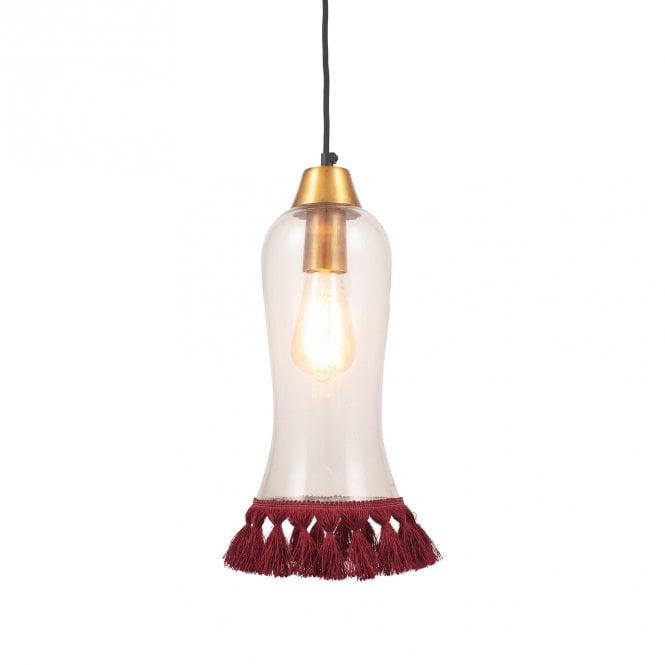 DITA Clear Organic Glass Ceiling Pendant with Red Tassel