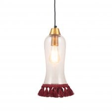 Clear Glass Ceiling Pendant Dark red Tassels 