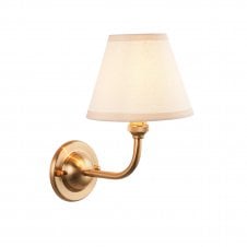 brass wall light with white tapered shade