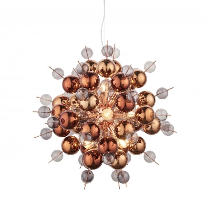 DORADUS Copper Plated Ceiling Pendant With Tinted Glass Spheres