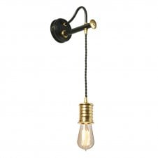 brass and black hanging wall light with braided flex