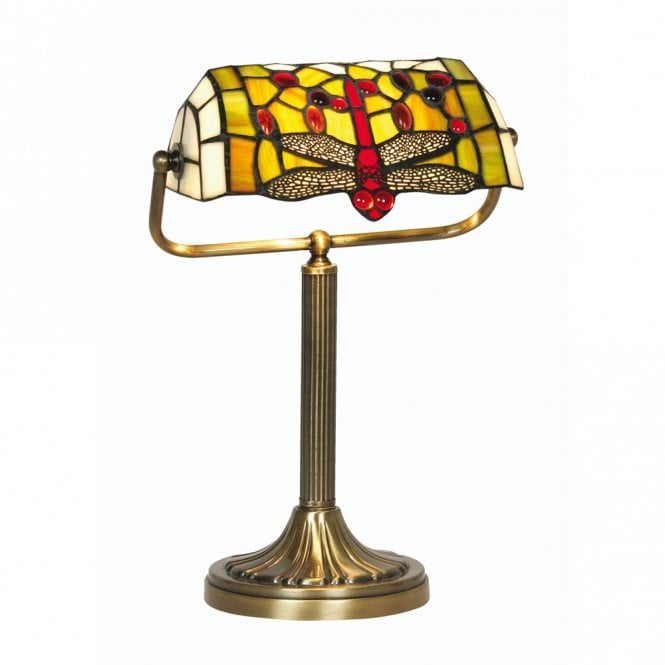 DRAGONFLY Tiffany Bankers Table Lamp in Antique Brass