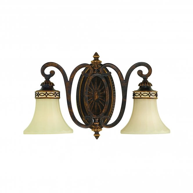 DRAWING ROOM Edwardian style double wall light in walnut bronze with fluted glass shades