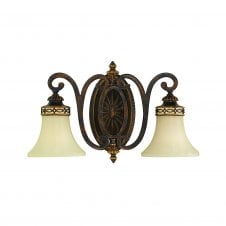 Edwardian design double wall light in bronze with fluted glasses