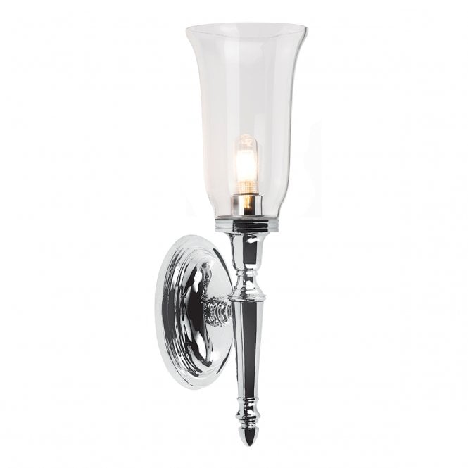 DRYDEN bathroom wall light traditional with clear storm glass shade.