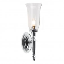 DRYDEN bathroom wall light traditional with clear storm glass shade.